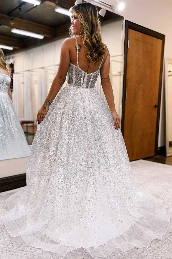 A-Line Silver Ombre Sequins Princess Straps Prom Dresses,BD98017