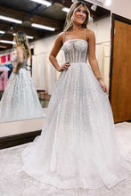 Load image into Gallery viewer, A-Line Silver Ombre Sequins Princess Straps Prom Dresses,BD98017