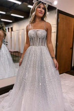 Load image into Gallery viewer, A-Line Silver Ombre Sequins Princess Straps Prom Dresses,BD98017