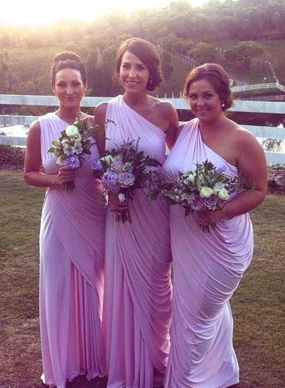one shoulder bridesmaid dress,long bridesmaid dress,chiffon bridesmaid dress,lilac bridesmaid dress,BD669