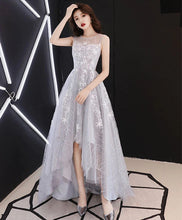 Load image into Gallery viewer, A line Gray Prom Dresses, High Low Gray Homecoming Dresses Lace Formal Graduation Party Dress,BD22199