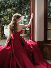 Load image into Gallery viewer, Burgundy satin long prom dress, burgundy satin evening dress,BD22263