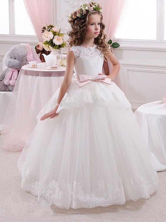 White Long Flower Girl Dresses For Wedding, Cheap Lovely Little Girl Dress, FD015