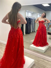 Load image into Gallery viewer, Burgundy sweetheart neck tulle lace long prom dress, A line evening dress,BD22272