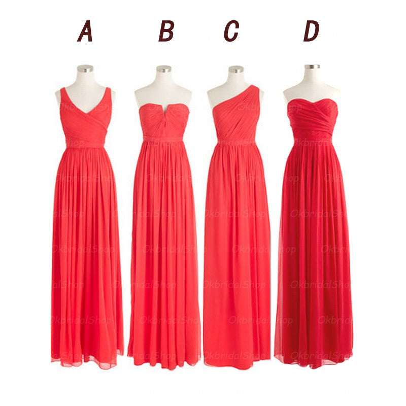 Red bridesmaid dress,long bridesmaid dress,mismatched bridesmaid dress,cheap prom dress,BD410