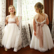 Load image into Gallery viewer, Cute White Long Flower Girl Dresses, Cheap Lovely Tulle Little Girl Dress, FD016