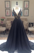 Load image into Gallery viewer, black prom Dress,charming Prom Dress,A-line prom dress,evening prom dress,long prom dress,BD611