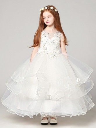 Fluffy White Flower Girl Dresses, Cute Little Girl Dress, Birthday Party Dress, FD018