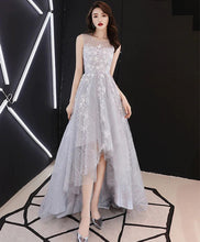 Load image into Gallery viewer, A line Gray Prom Dresses, High Low Gray Homecoming Dresses Lace Formal Graduation Party Dress,BD22199