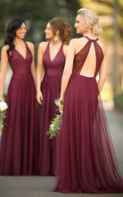 Load image into Gallery viewer, burgundy tulle Bridesmaid Dresses,v-neck Bridesmaid Dress,long Bridesmaid Dress,Cheap Bridesmaid Dresses,PD69475