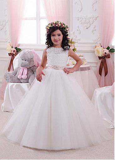 White Long Tulle Flower Girl Dresses For Wedding, Cute A-line Little Girl Dresses, FD009