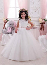 Load image into Gallery viewer, White Long Tulle Flower Girl Dresses For Wedding, Cute A-line Little Girl Dresses, FD009