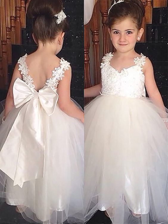 Cute Flower Girl Dresses For Wedding, Little Girl Dress With Bow, FD025