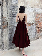 Load image into Gallery viewer, Simple v neck burgundy velvet prom dress, velvet evening dress,BD22266