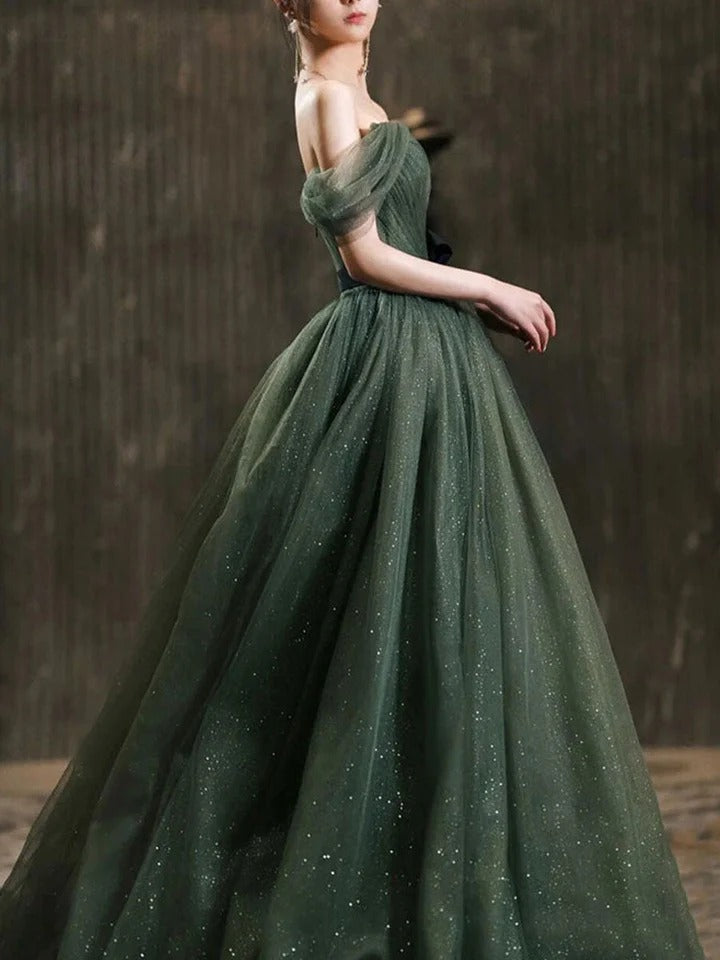Green sweetheart neck tulle long prom dress, green tulle formal evening dress,BD22269