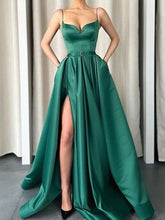 Load image into Gallery viewer, Green satin long prom dress, green long bridesmaid dress,BD22267