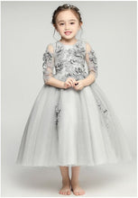 Load image into Gallery viewer, Light Grey Flower Girl Dresses, Long Sleeves Little Girl Dress, Girl&#39;s Party Dress, FD020