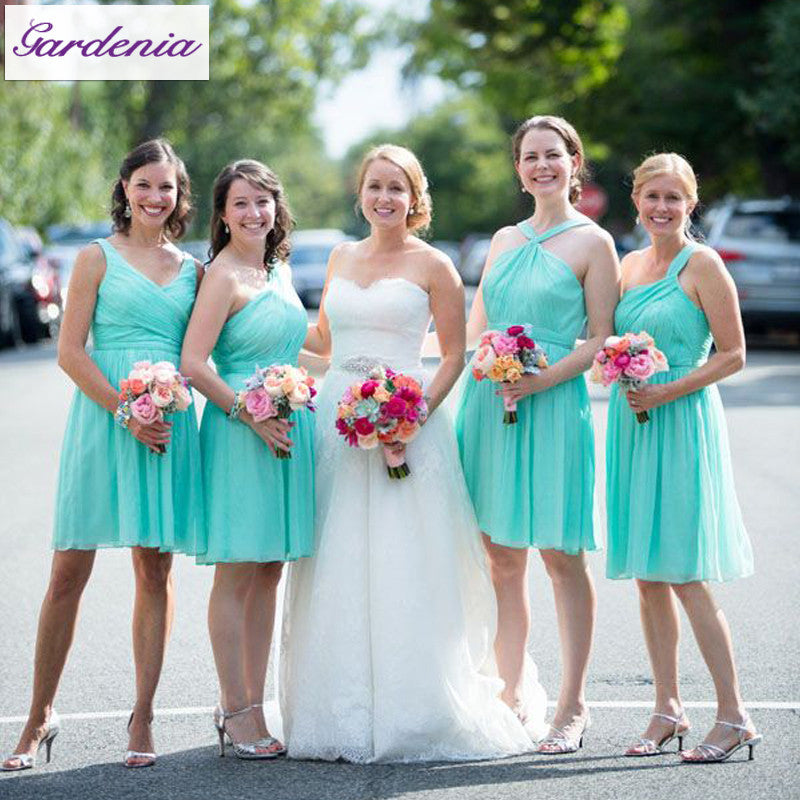 short bridesmaid dress,blue bridesmaid dress,mismatched bridesmaid dress,chiffon bridesmaid dress,BD1646