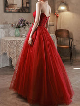 Load image into Gallery viewer, A line burgundy long prom dress off shoulder tulle long party dress,BD22251