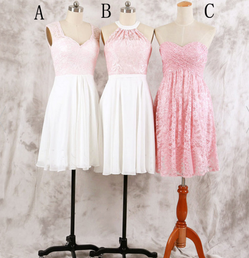 mismatched bridesmaid dress,short bridesmaid dress,pink bridesmaid dress,lace bridesmaid dresses,BD1604