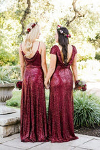 Load image into Gallery viewer, Vintage Burgundy Sequins Backless Long Prom Dresses Bridesmaid Dresses,BD22013