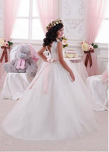 Load image into Gallery viewer, White Long Tulle Flower Girl Dresses For Wedding, Cute A-line Little Girl Dresses, FD009