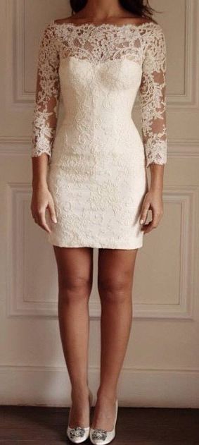 3/4 Sleeves White Homecoming Dress,short lace prom dresses for teens,PD45953