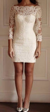 Load image into Gallery viewer, 3/4 Sleeves White Homecoming Dress,short lace prom dresses for teens,PD45953