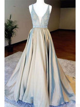Load image into Gallery viewer, A line Deep V-neck Beading Bodice Long Prom Dresses Evening Dresses,PD4558921