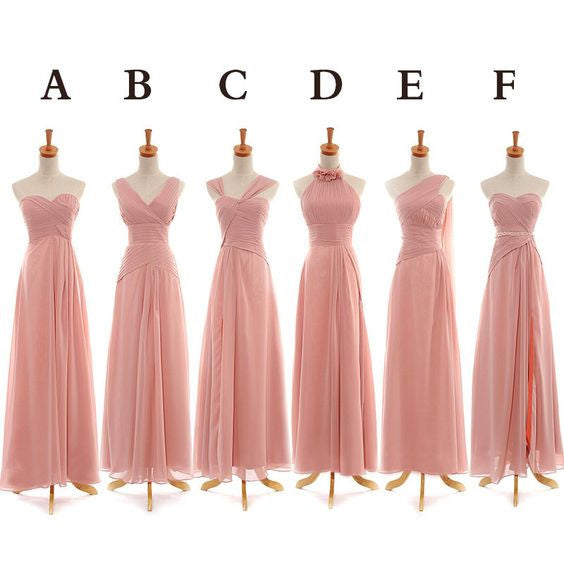 mismatched bridesmaid dress,long bridesmaid dress,pink bridesmaid dress,chiffon bridesmaid dress,BD845