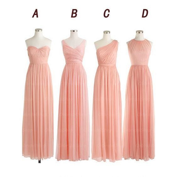 pink bridesmaid dress,long bridesmaid dress,chiffon bridesmaid dress,mismatched bridesmaid dress,BD567