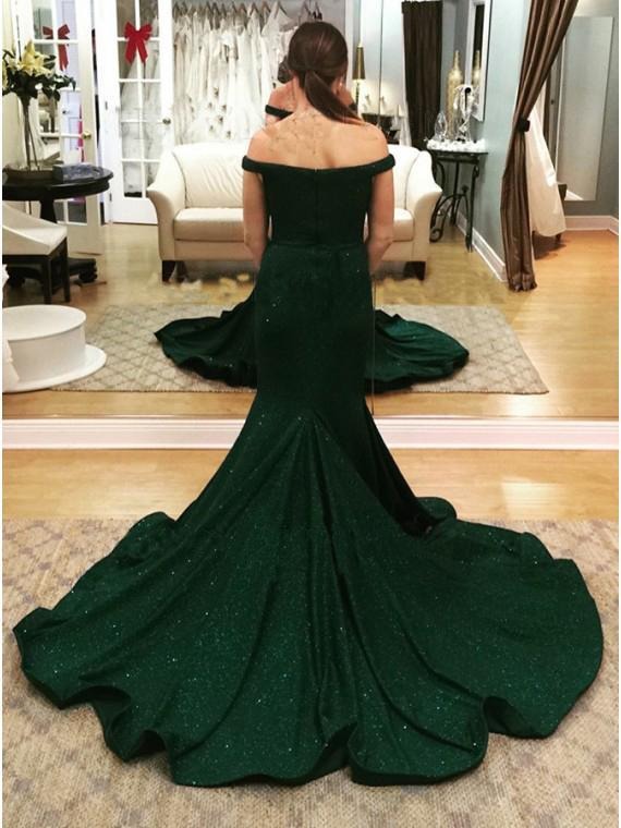 2022 Charming Off-the-Shoulder Green Mermaid Sweetheart Beads Prom Dresses,BD22045