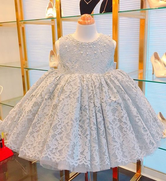 Cute Flower Girl Dresses For Wedding, Light Blue Lace Little Girl Dress, FD026