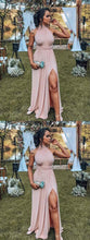 Load image into Gallery viewer, A Line Halter Backless Slit Blush Elastic Satin Long Prom Dresses,Formal Party Dresses,BH91060