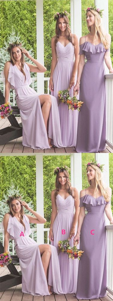 Chiffon Long Mismatched Bridesmaid Dresses Modest Purple Bridesmaid Dresses,BH91015