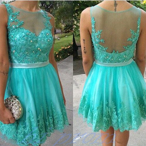 fashion Homecoming dress,Short prom Dress,blue Prom Dresses, lace Party dress for girls,BD911
