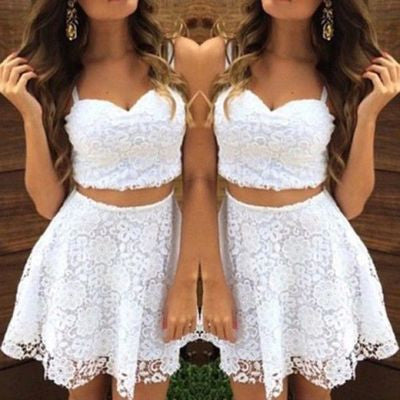 white prom dress,lace prom dress,short prom Dress,two pieces prom dress,Party dress for girls,BD1504