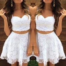 Load image into Gallery viewer, white prom dress,lace prom dress,short prom Dress,two pieces prom dress,Party dress for girls,BD1504