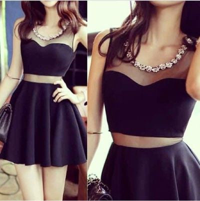 little black dress,Homecoming dress,mini prom Dress,two pieces prom dress,Party dress for girls,BD1502