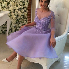 Load image into Gallery viewer, Homecoming dress,Short prom Dress,lavender Prom Dresses,long sleeves prom dress,BD1239