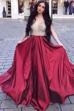 Load image into Gallery viewer, A Line Burgundy Sweetheart Beaded Long Prom Dresses BD22090