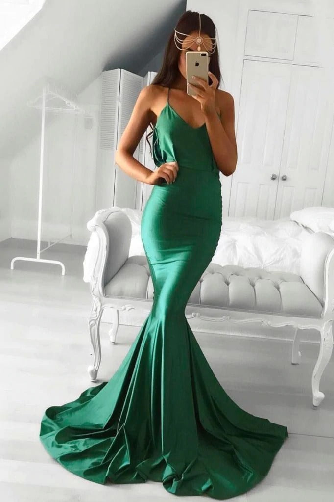 2022 Mermaid Hunter Elastic Satin Sweetheart Backless Long Prom Dresses BD22085