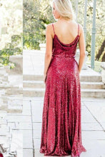 Load image into Gallery viewer, Vintage Burgundy Sequins Backless Long Prom Dresses Bridesmaid Dresses,BD22013